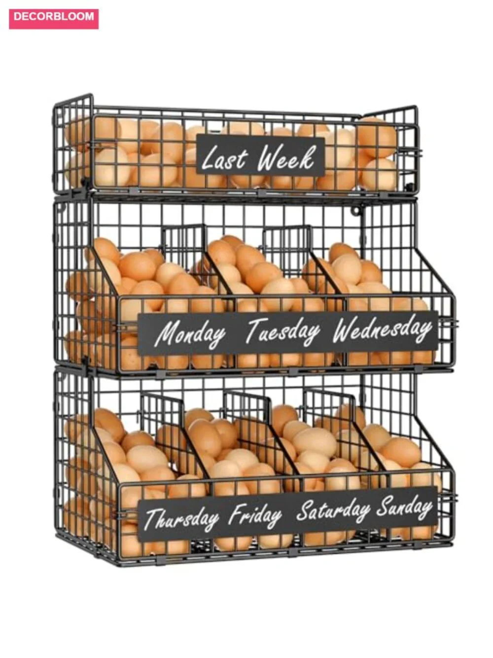 Egg Holder Countertop with 5 Dividers & DIY Nameplate, 3 Tier Stackable Wire
